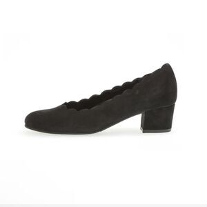 New Gabor Gigi Dallas Black Suede Scalloped Block Heel Pumps 8.5